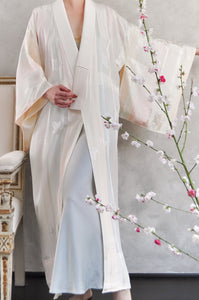 Moonlit Maple and Stripe Silk Vintage Juban Kimono