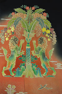 The Protector Lion Embroidery Vintage Kimono with Kuyo Mon