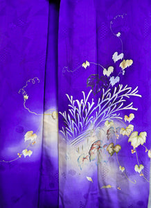 Amethyst of Autumn Silk Jacquard Antique kimono with Ageha Kamon