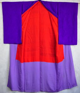 Amethyst of Autumn Silk Jacquard Antique kimono with Ageha Kamon
