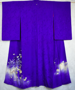 Amethyst of Autumn Silk Jacquard Antique kimono with Ageha Kamon