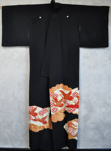 Wings of Love Golden Thread Crane Print Gosan Kiri Kamon Vintage Kimono