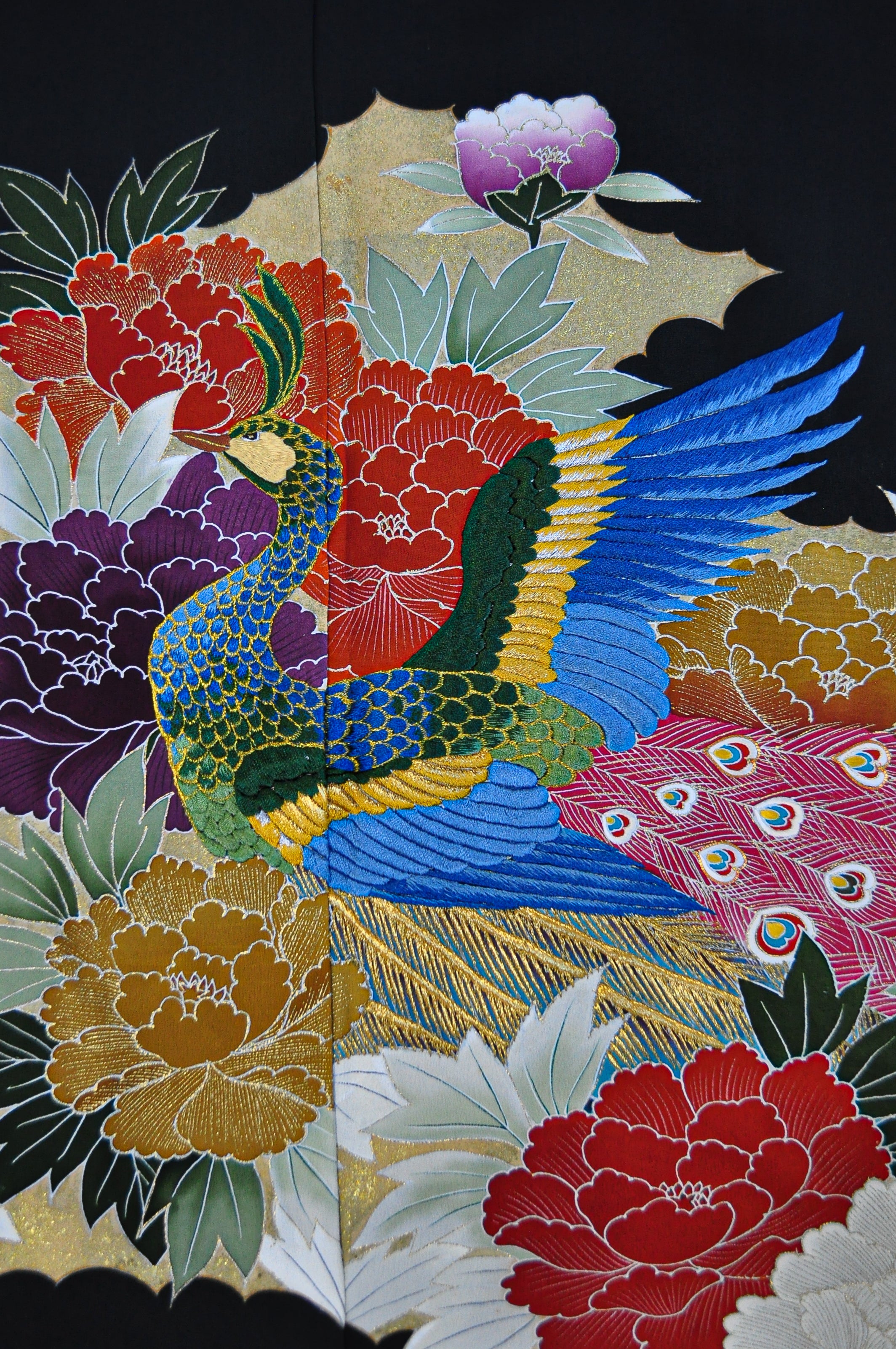 All the Glory Peacock and Peony Embroidery Vintage Kimono