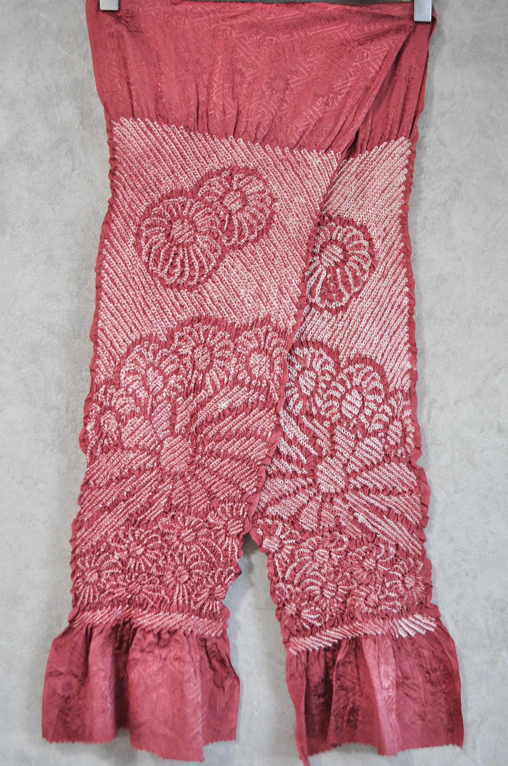 Zinnia Patterned Shibori Vintage Damask Silk Obiage Belt