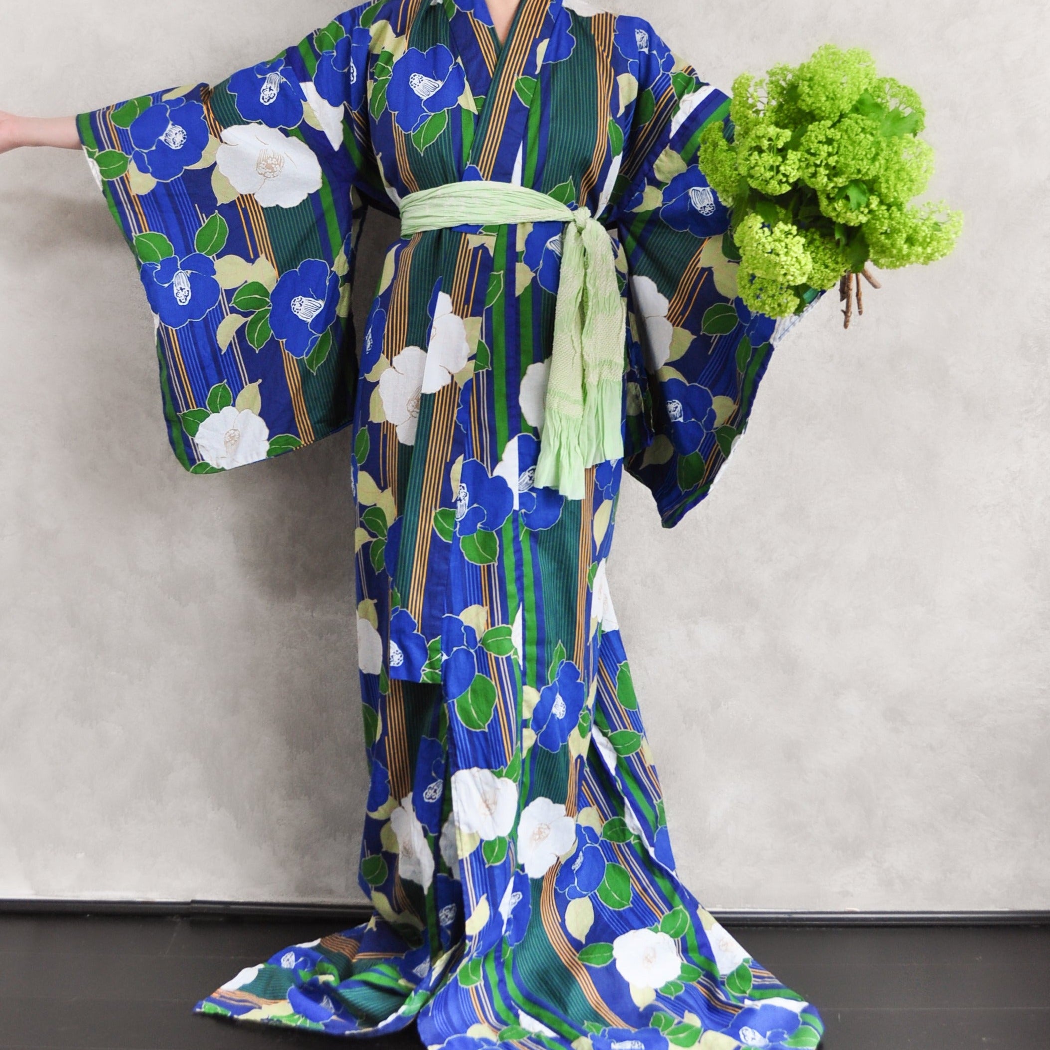 Camellia Print Cotton Yukata Kimono XL Tall Fit