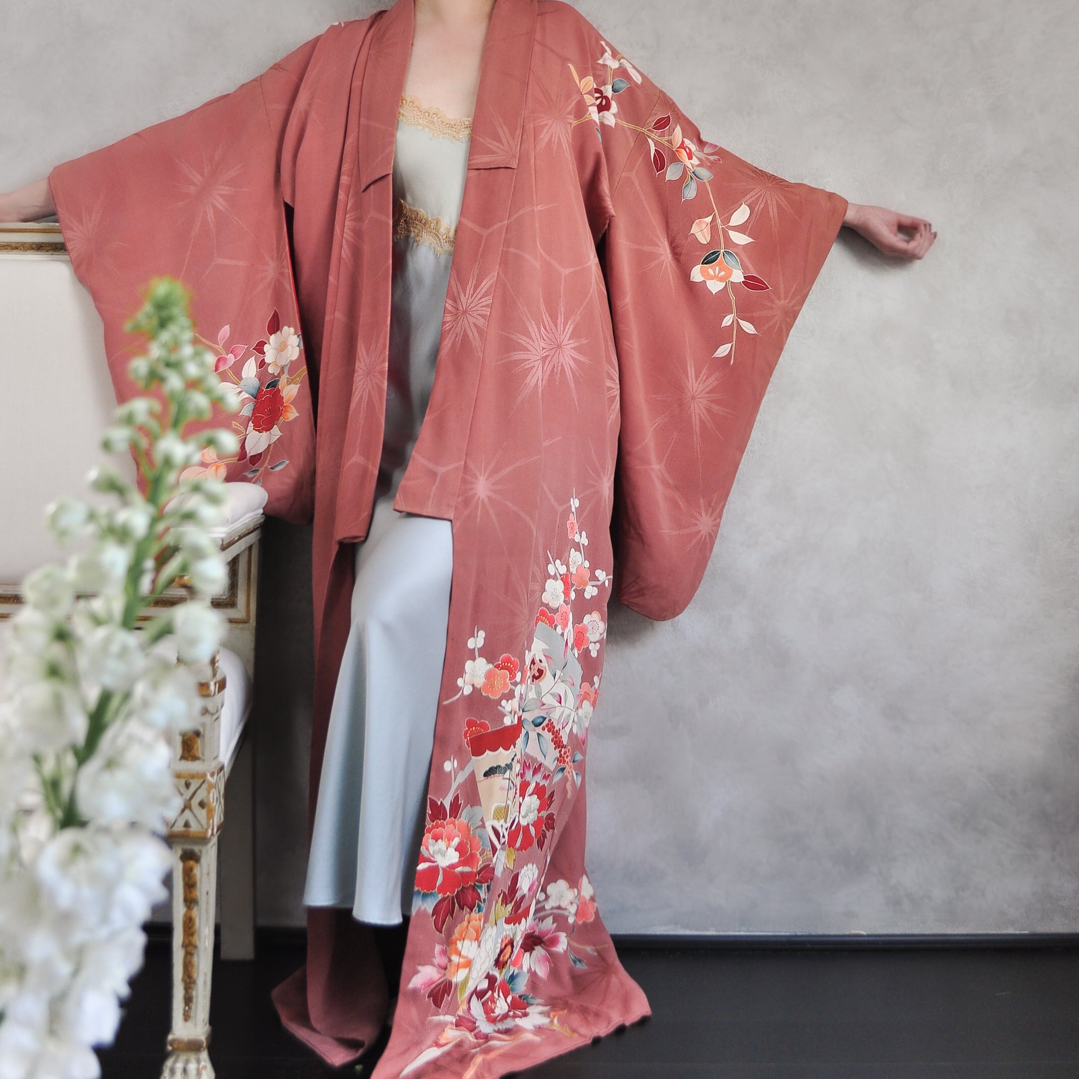 Blushing Moon Antique Rinzu Silk Kimono