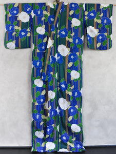 Camellia Print Cotton Yukata Kimono XL Tall Fit