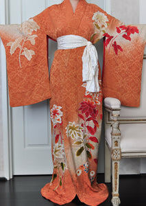 Chrysanthemum Sunrise Damask Silk Antique Kimono
