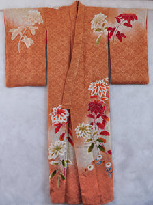 Chrysanthemum Sunrise Damask Silk Antique Kimono
