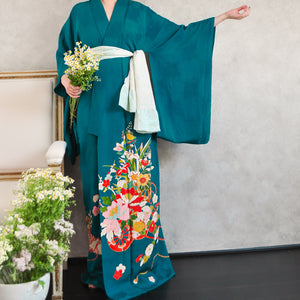 Eyes like Deep Lake Jacquard Silk Antique Kimono