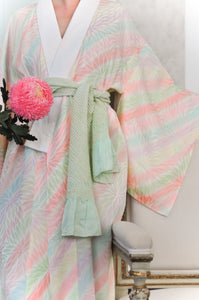 Rainbow Haze Chrysanthemum pattern Rinzu Silk Vintage Juban Kimono