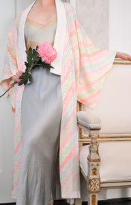 Rainbow Haze Chrysanthemum pattern Rinzu Silk Vintage Juban Kimono