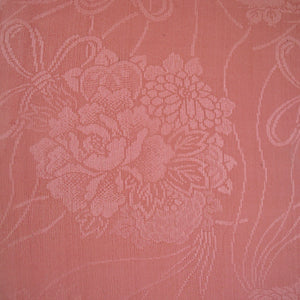 Peony and Chrysanthemum Pattern Rinzu Silk Antique Kimono with Katabami Kamon