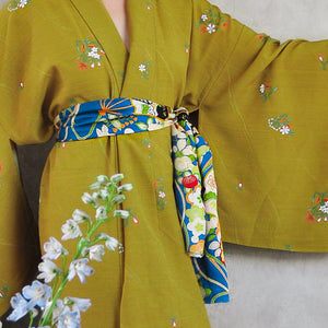 Jardin Bleu Vintage Kimono Silk Multipurpose Fabric/Belt