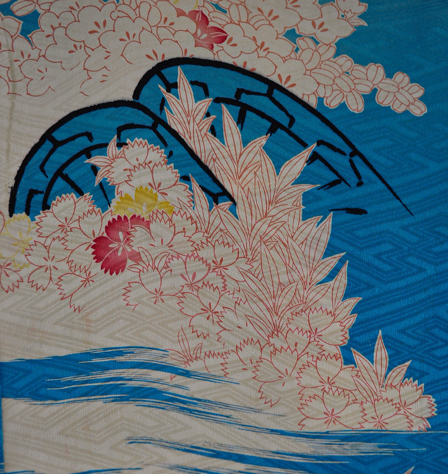 Forget me Not Sayagata Patterned Antique Silk Kimono