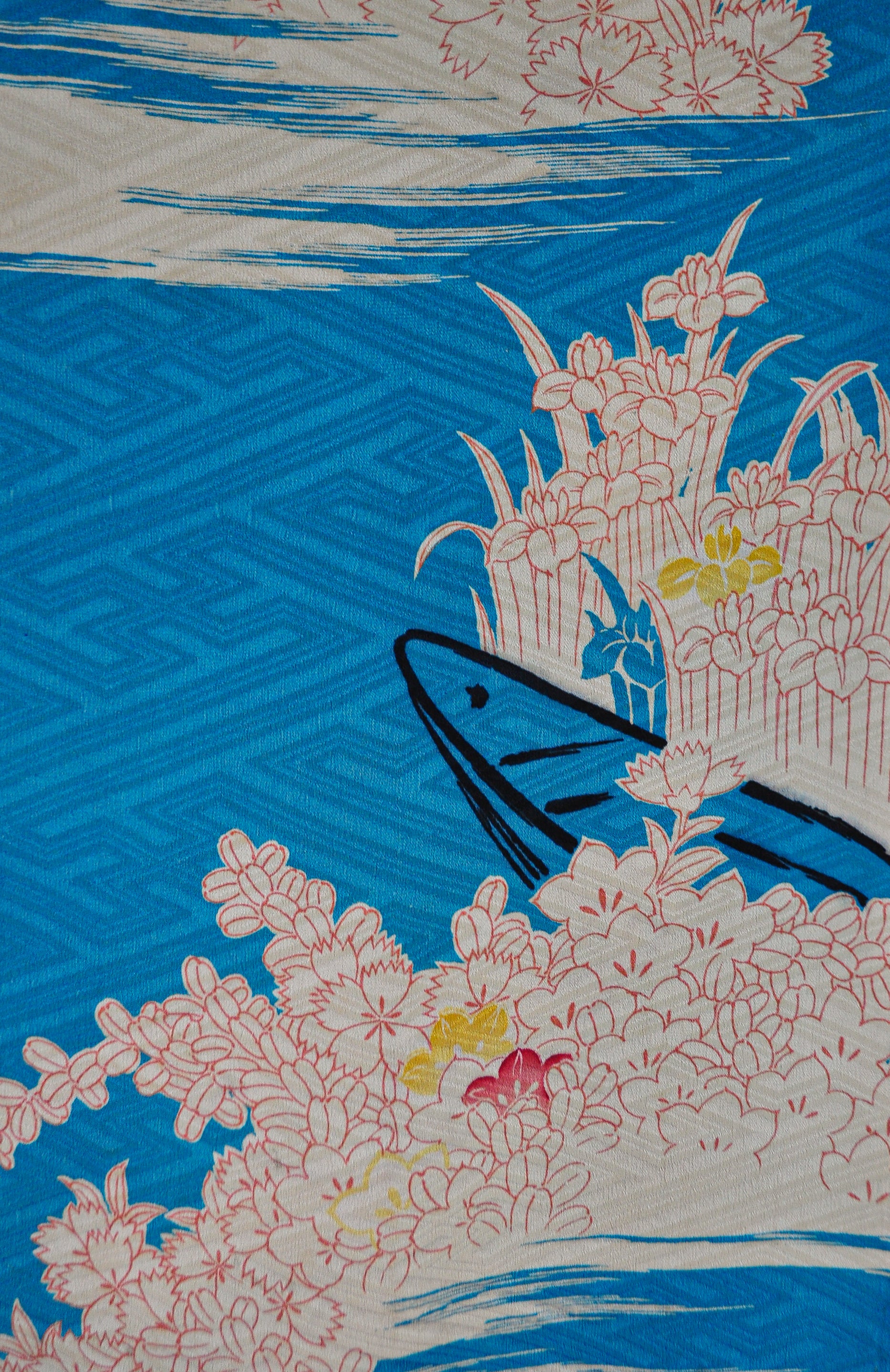 Forget me Not Sayagata Patterned Antique Silk Kimono