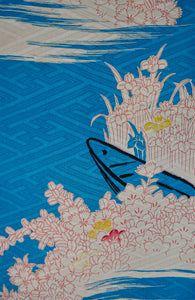 Forget me Not Sayagata Patterned Antique Silk Kimono