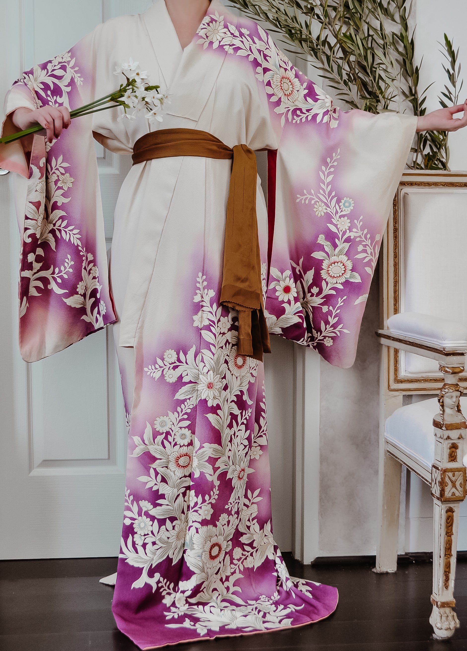 Clematis Stars Vintage Houmongi Kimono