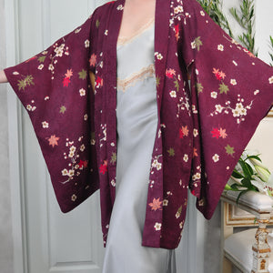 Tale of Genji Antique Jacquard Silk Vintage Haori Kimono