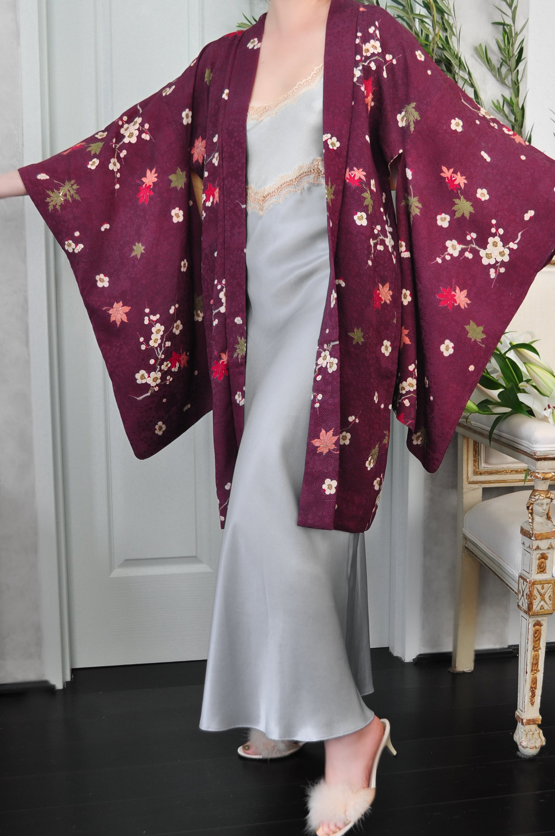 Tale of Genji Antique Jacquard Silk Vintage Haori Kimono