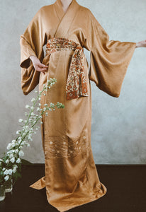 Golden Age Textured Silk Chigai Takanoha Kamon Vintage Kimono