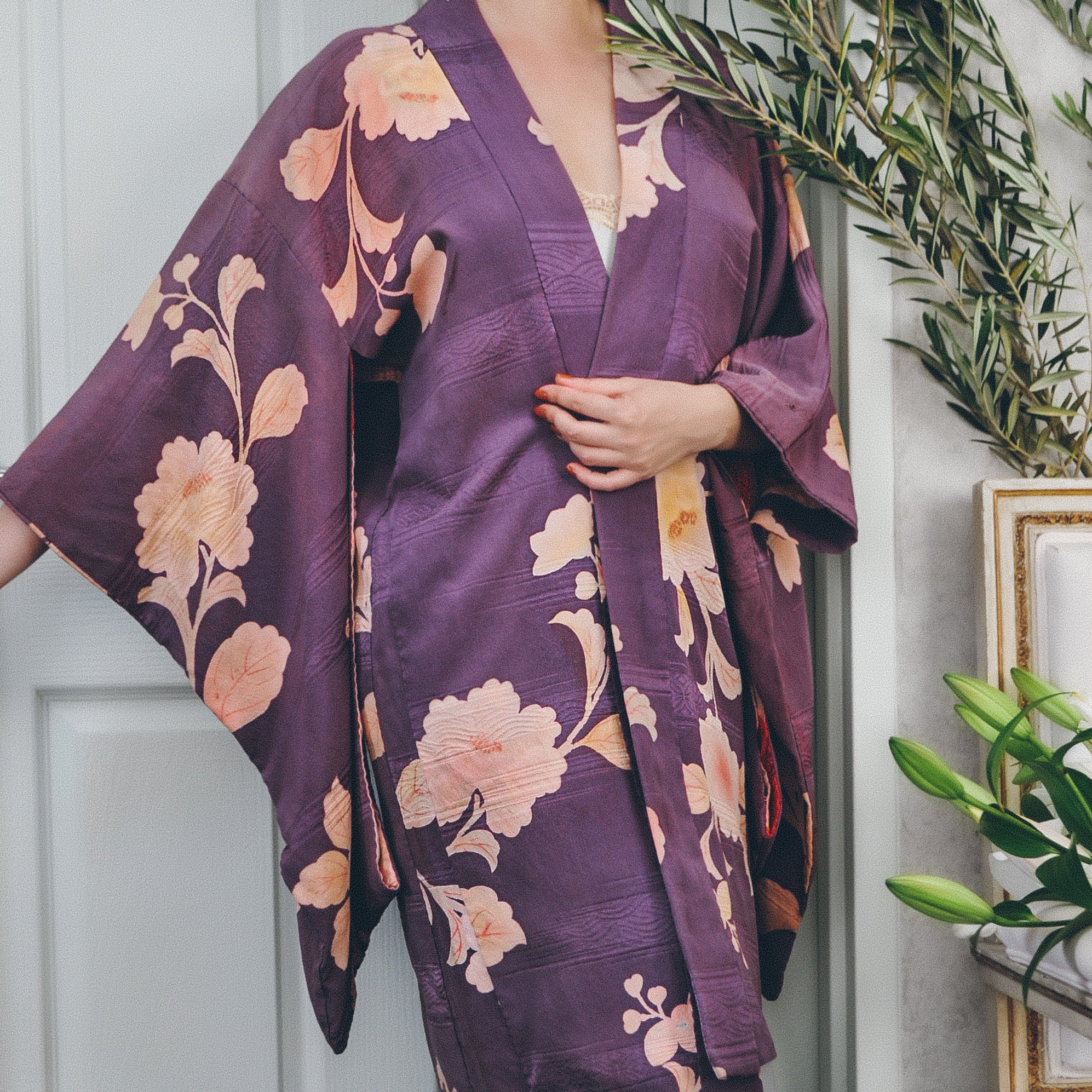 Camellia Breeze Antique Silk Jacquard Haori Kimono