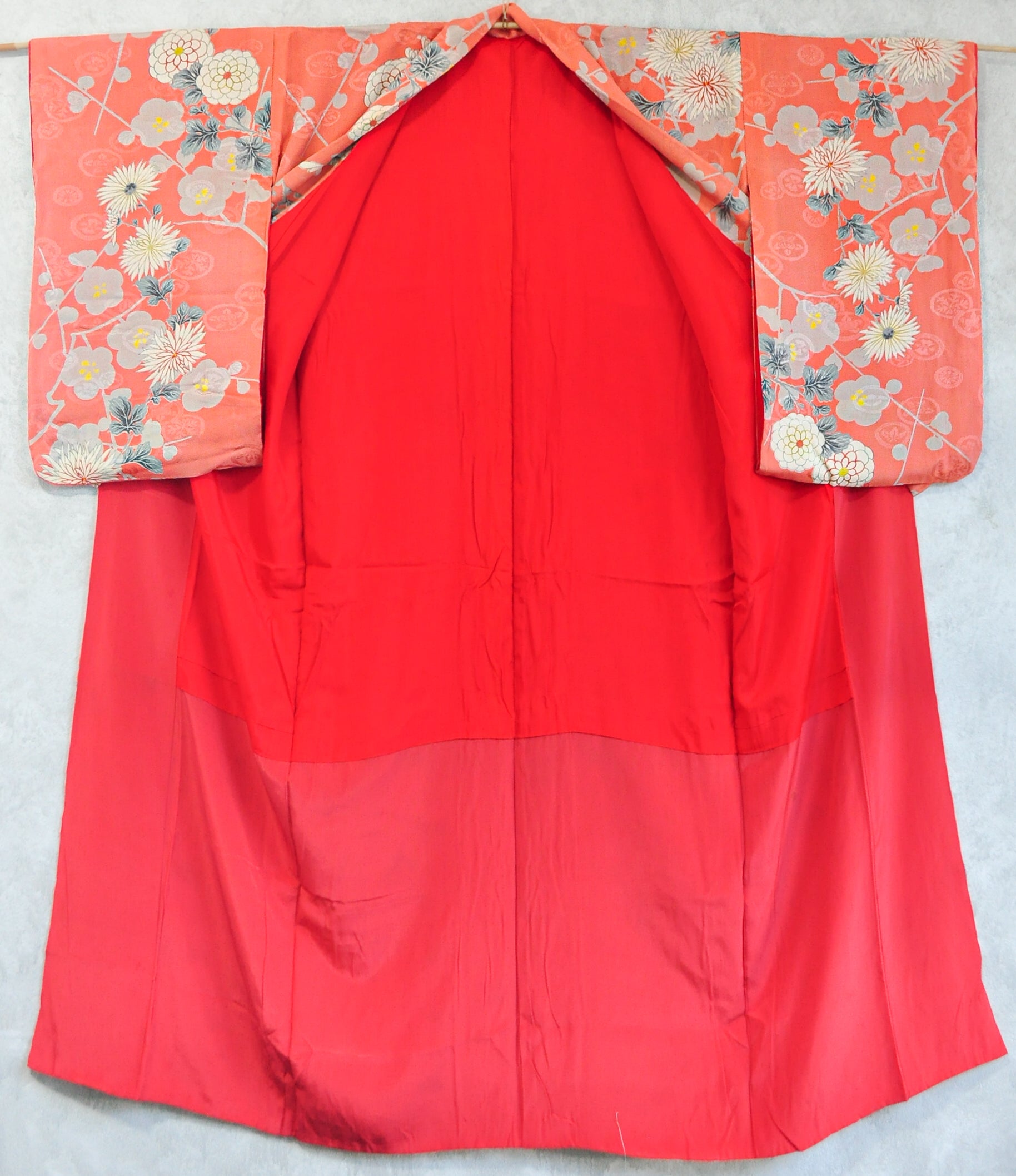 Kirishima Azalea Antique Rinzu Silk Damask Vintage Kimono