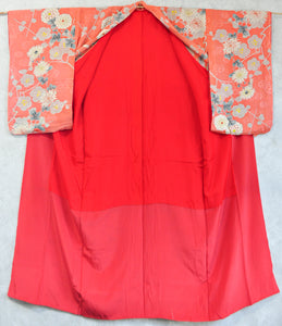 Kirishima Azalea Antique Rinzu Silk Damask Vintage Kimono
