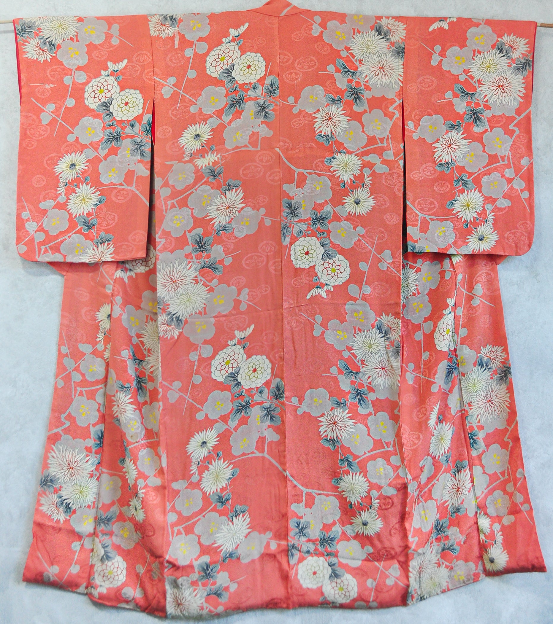 Kirishima Azalea Antique Rinzu Silk Damask Vintage Kimono