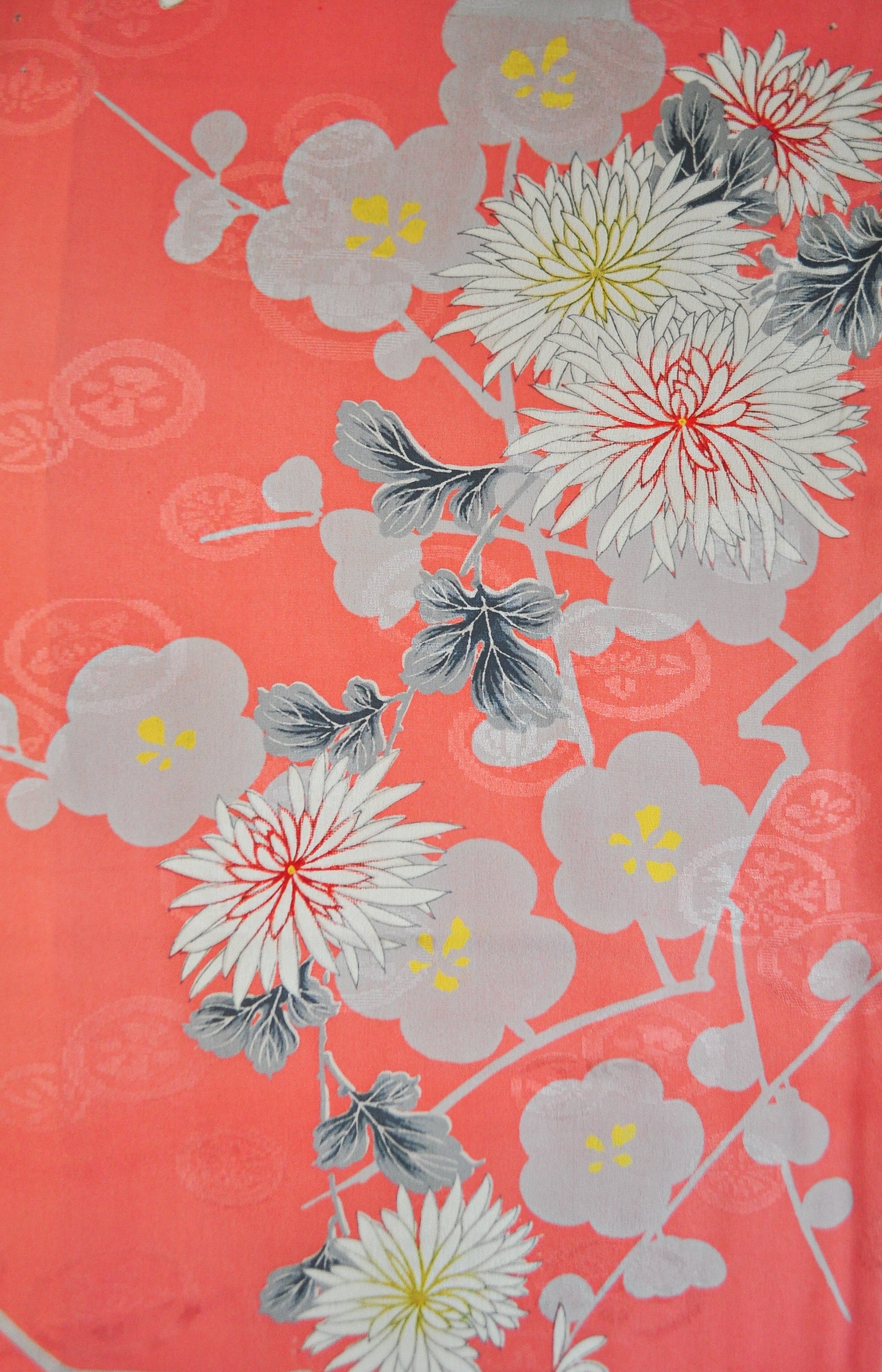 Kirishima Azalea Antique Rinzu Silk Damask Vintage Kimono