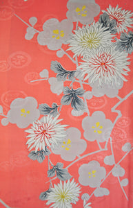 Kirishima Azalea Antique Rinzu Silk Damask Vintage Kimono