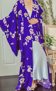 Shobu Iris Tree Peony Print Vintage Silk Tachibana pattern Jacquard Kimono