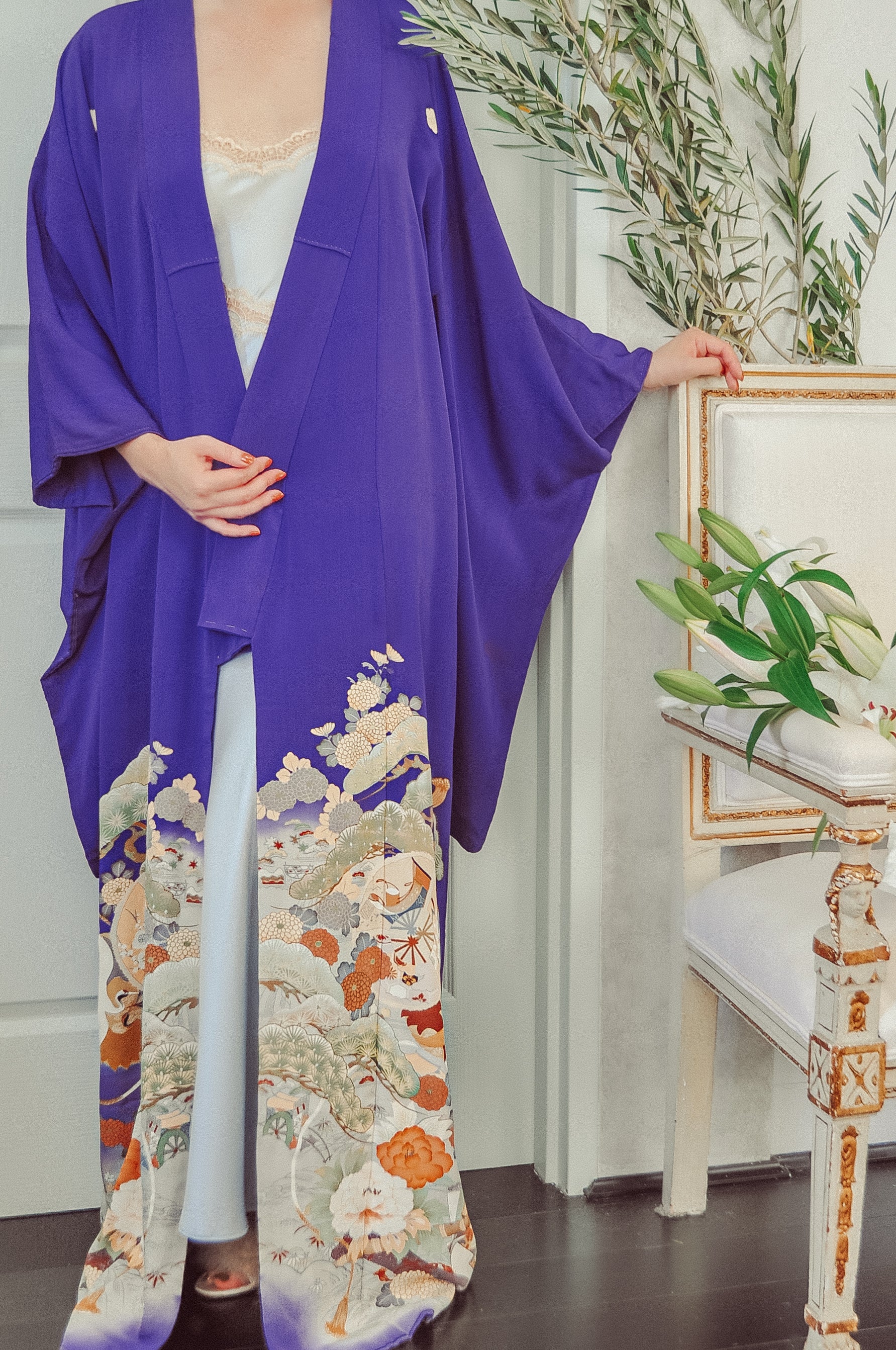 Kikyo Haze Antique Silk Vintage Kimono Kikyo Kamon