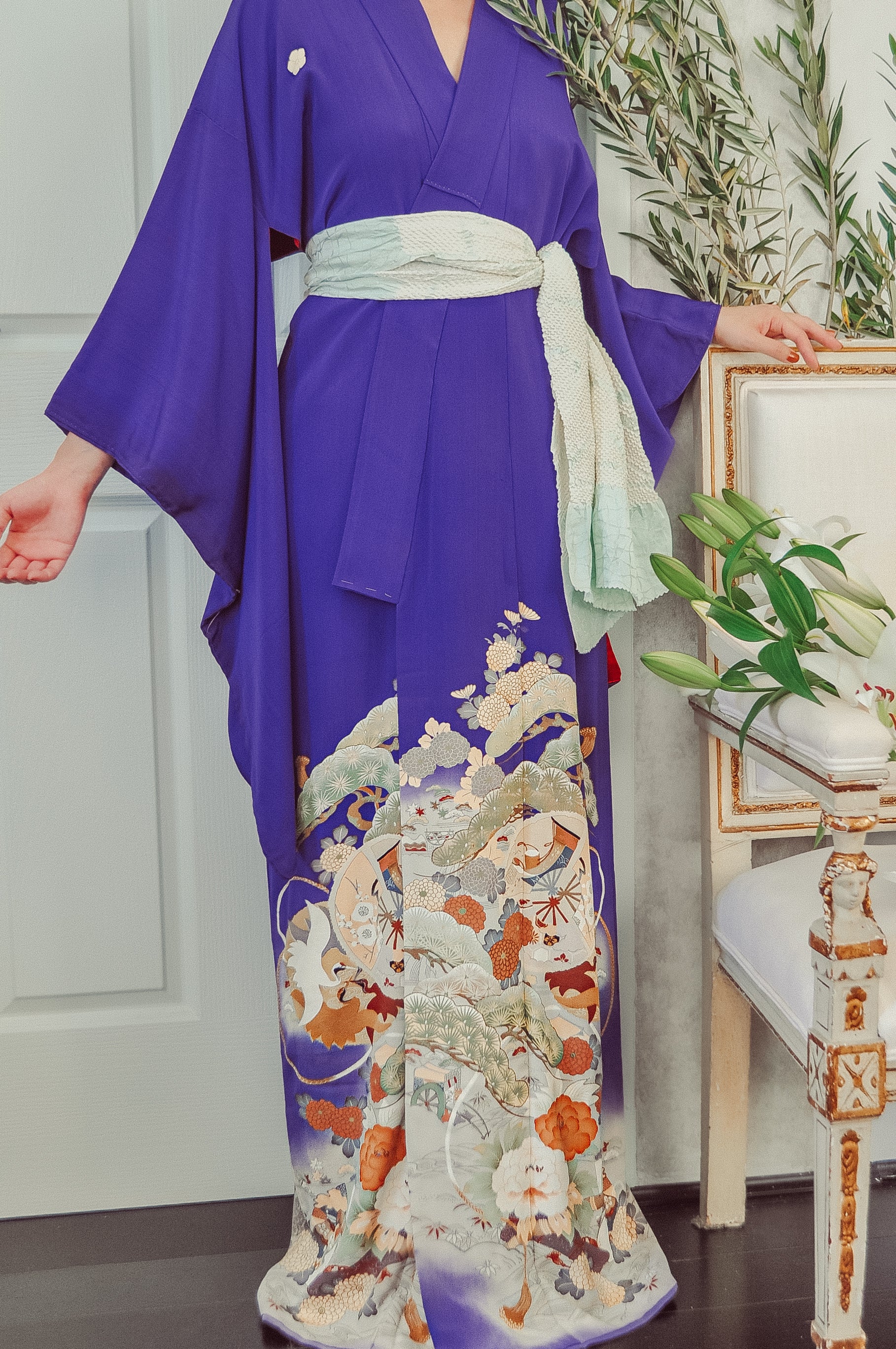 Kikyo Haze Antique Silk Vintage Kimono Kikyo Kamon
