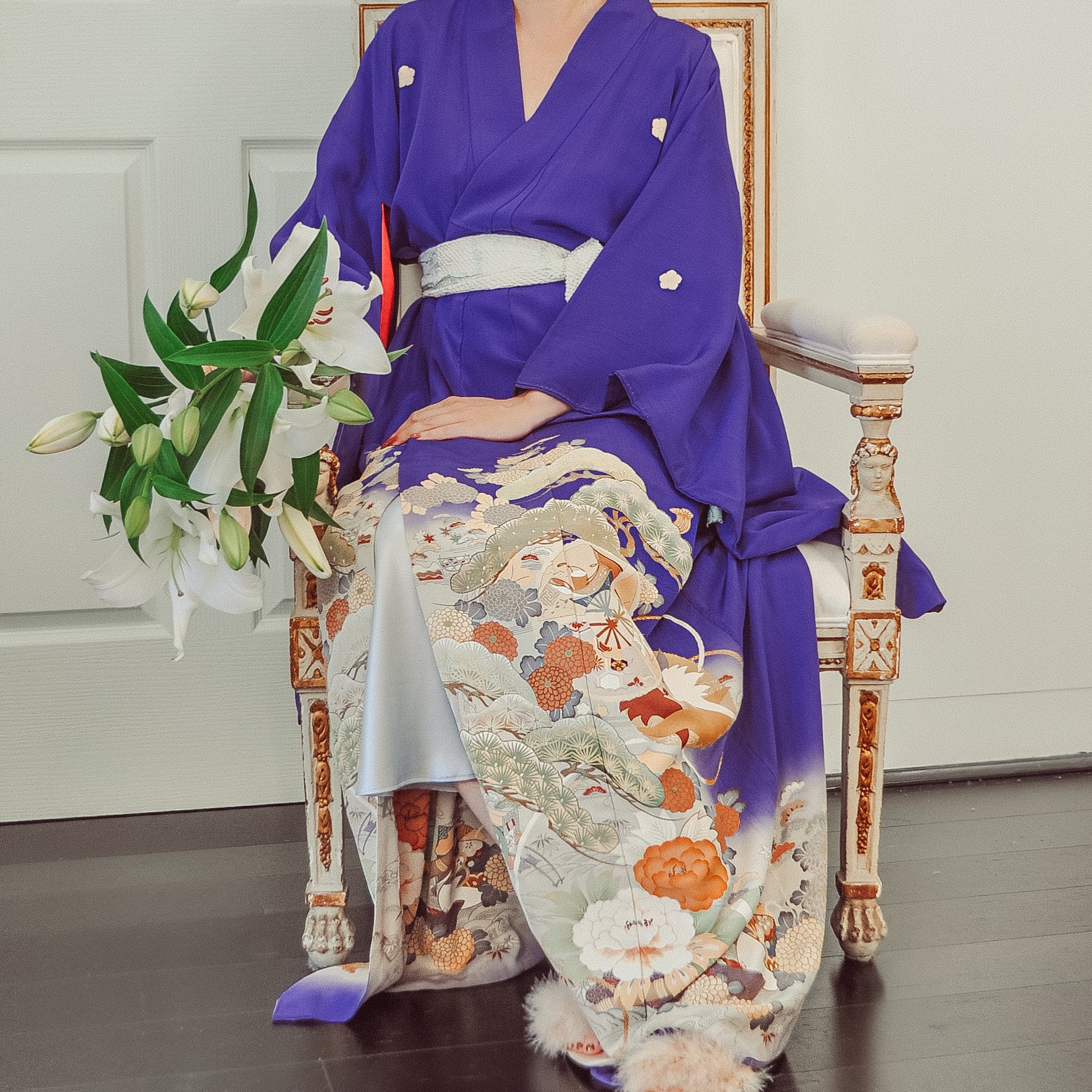 Kikyo Haze Antique Silk Vintage Kimono Kikyo Kamon