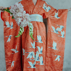 Dance of Eternal Love Vintage Textured Silk Furisode Kimono