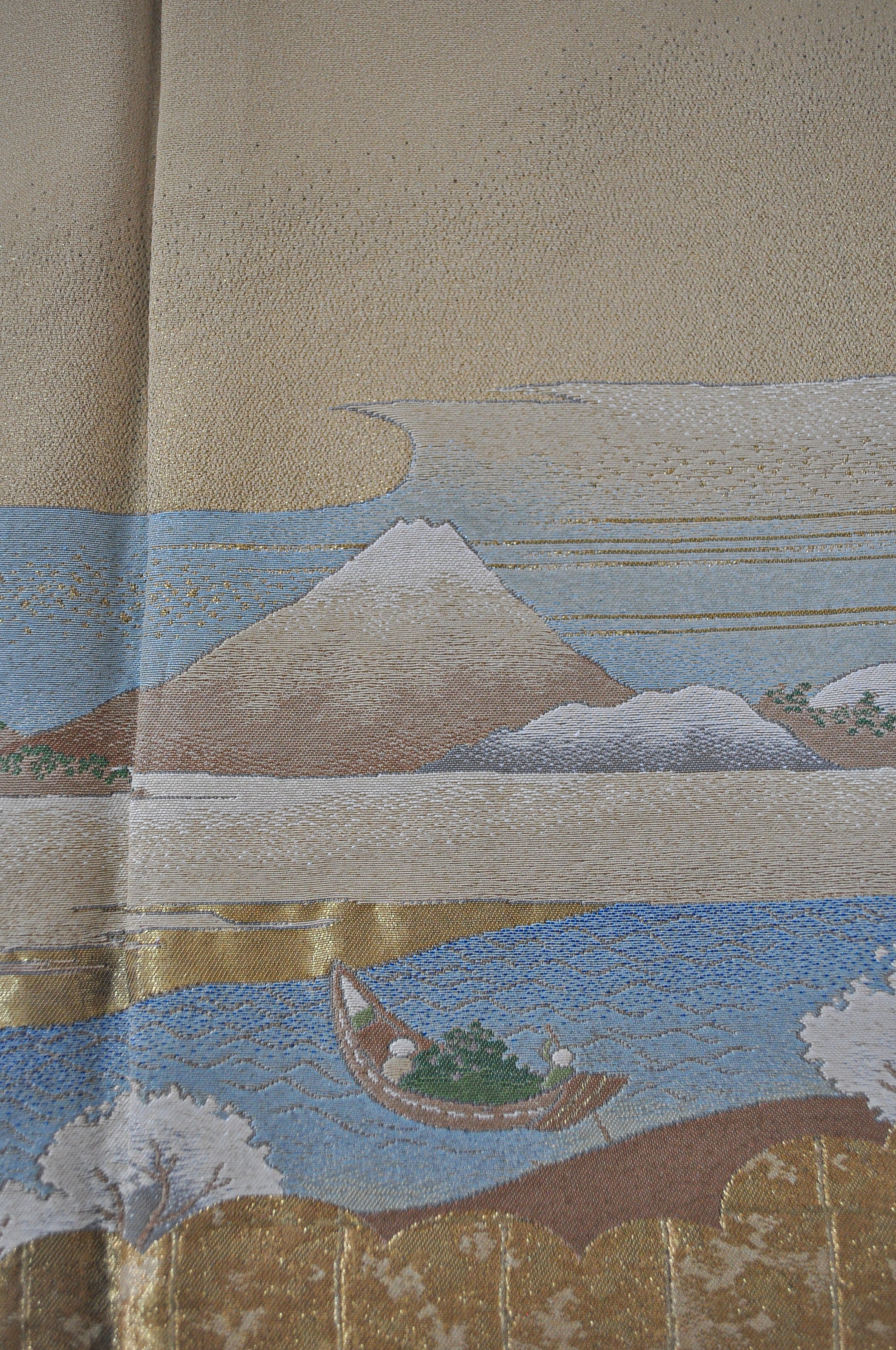 Tale of Edo Landscape Embroidery 70s Vintage Kimono Robe