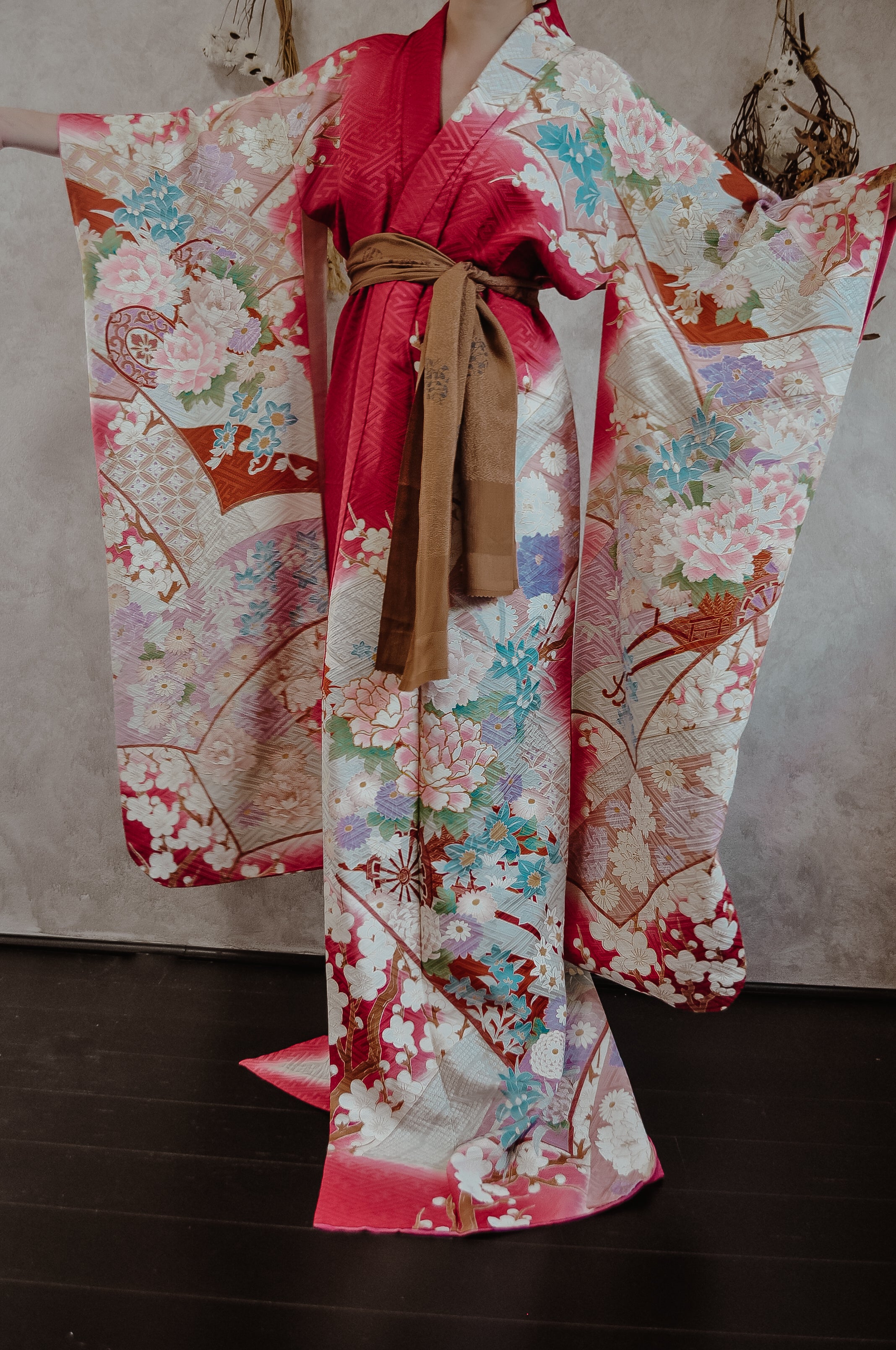 Blushing Cloud Silk Vintage Furisode Kimono Robe