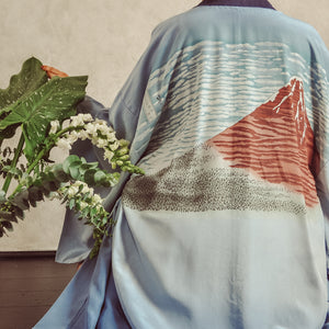 Hokusai Fuji Gaifu Kaisei Men's Vintage Juban Kimono