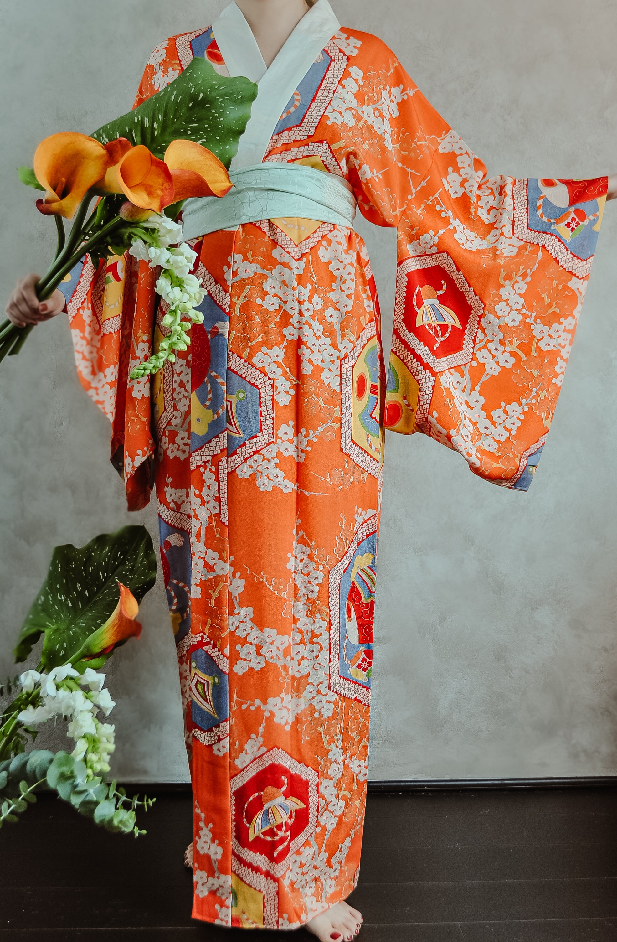 Le festival Plum Blossom Pattern Antique vintage Juban Kimono