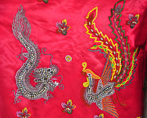 Dragon and Phoenix Embellished 70s Vintage Silk Mandarin Collar Jacket