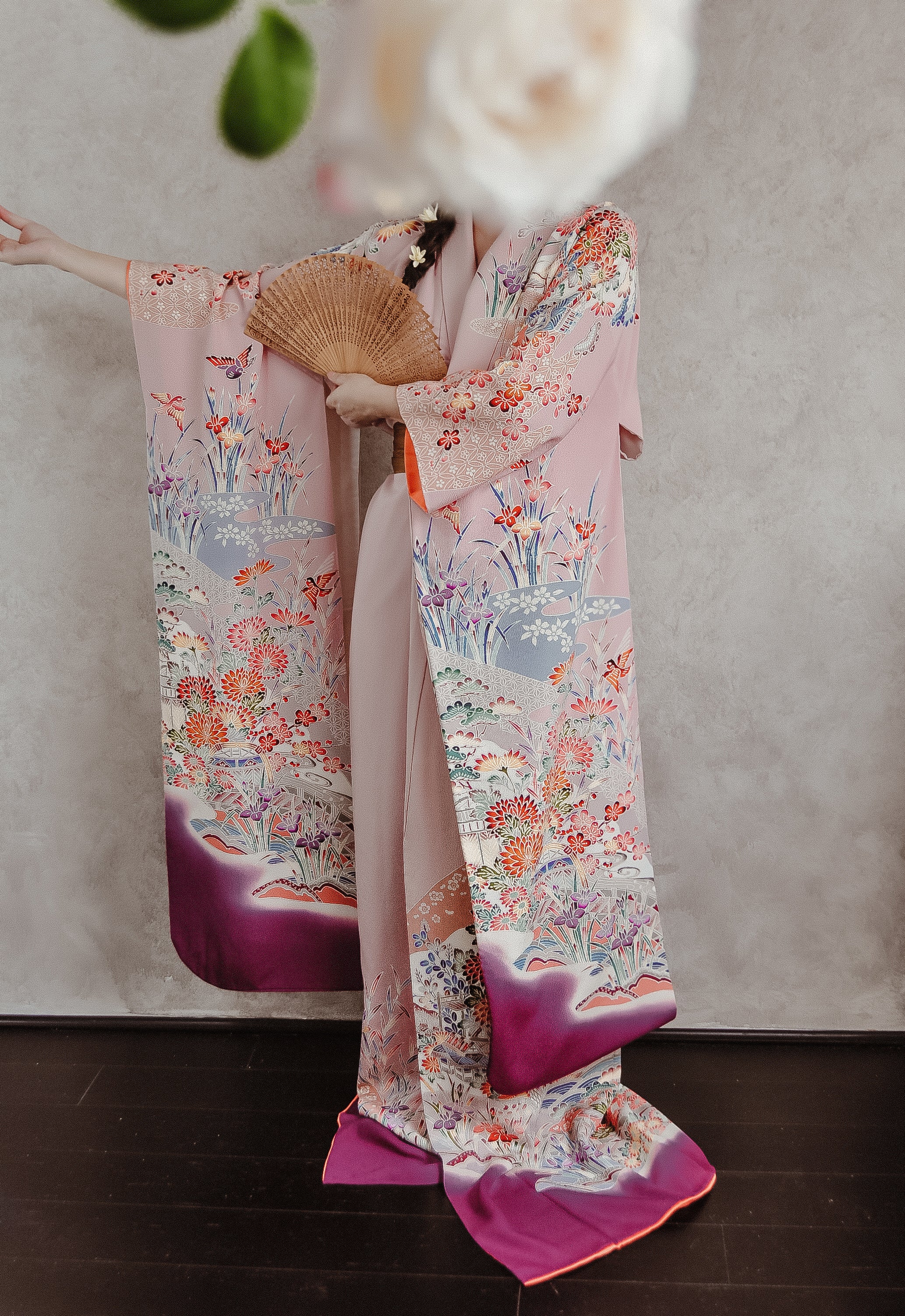 Sugartown Sunrise Vintage Yuzen Furisode Kimono Robe