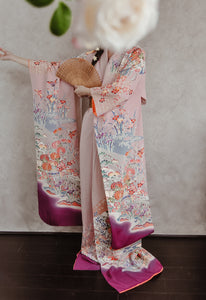 Sugartown Sunrise Vintage Yuzen Furisode Kimono Robe