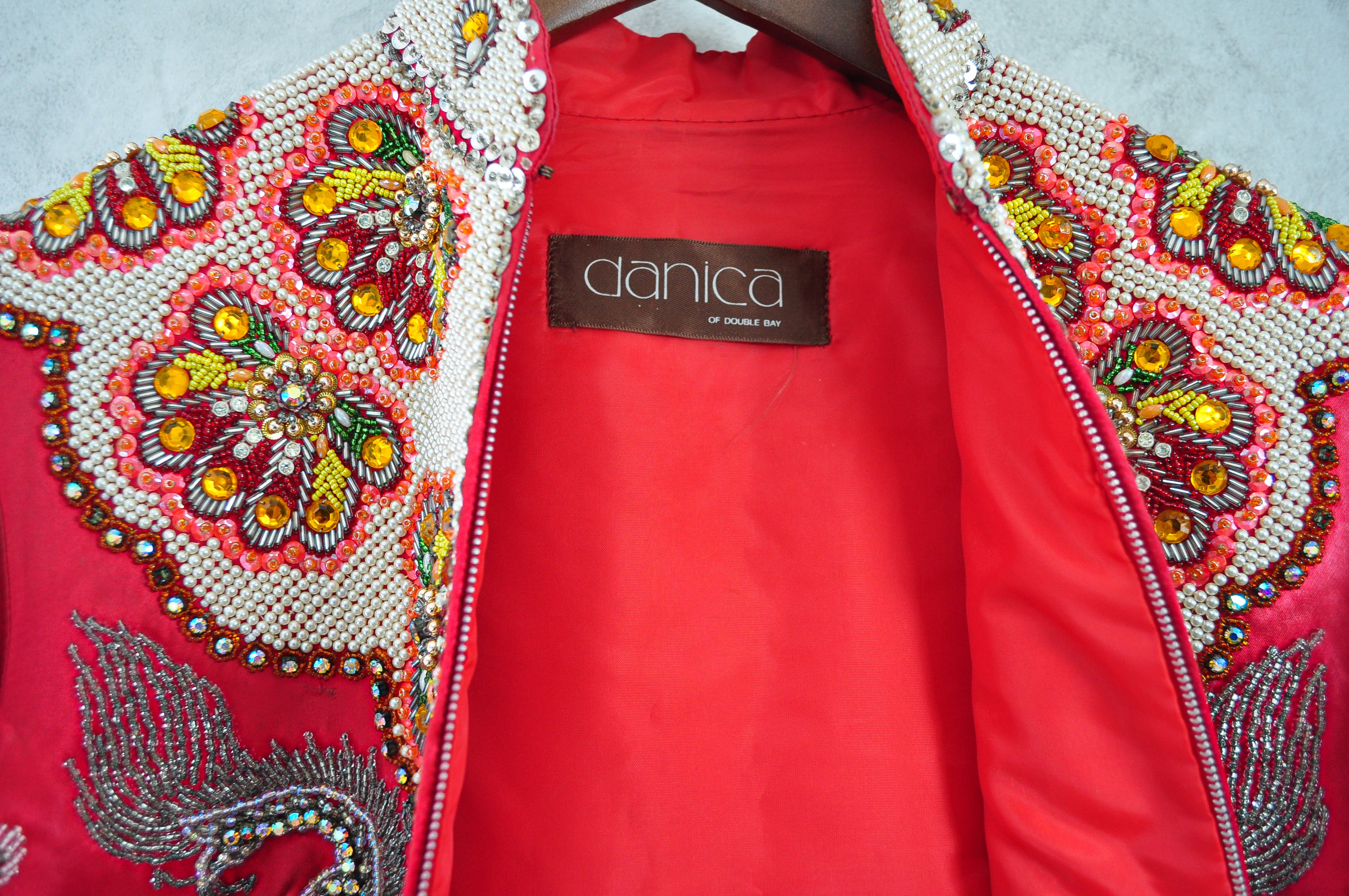 Dragon and Phoenix Embellished 70s Vintage Silk Mandarin Collar Jacket