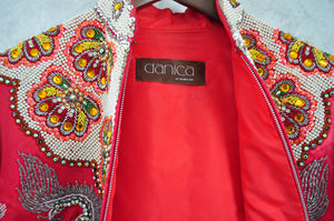 Dragon and Phoenix Embellished 70s Vintage Silk Mandarin Collar Jacket