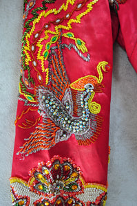 Dragon and Phoenix Embellished 70s Vintage Silk Mandarin Collar Jacket