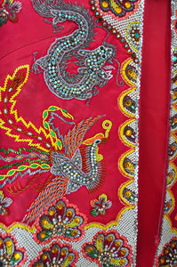 Dragon and Phoenix Embellished 70s Vintage Silk Mandarin Collar Jacket