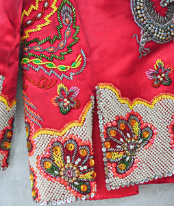 Dragon and Phoenix Embellished 70s Vintage Silk Mandarin Collar Jacket