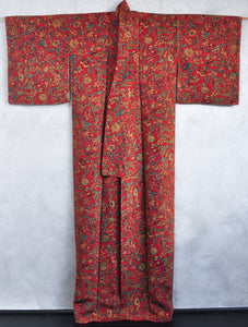 Kiss of Hibiscus 80s Silk Chirimen Vintage Kimono