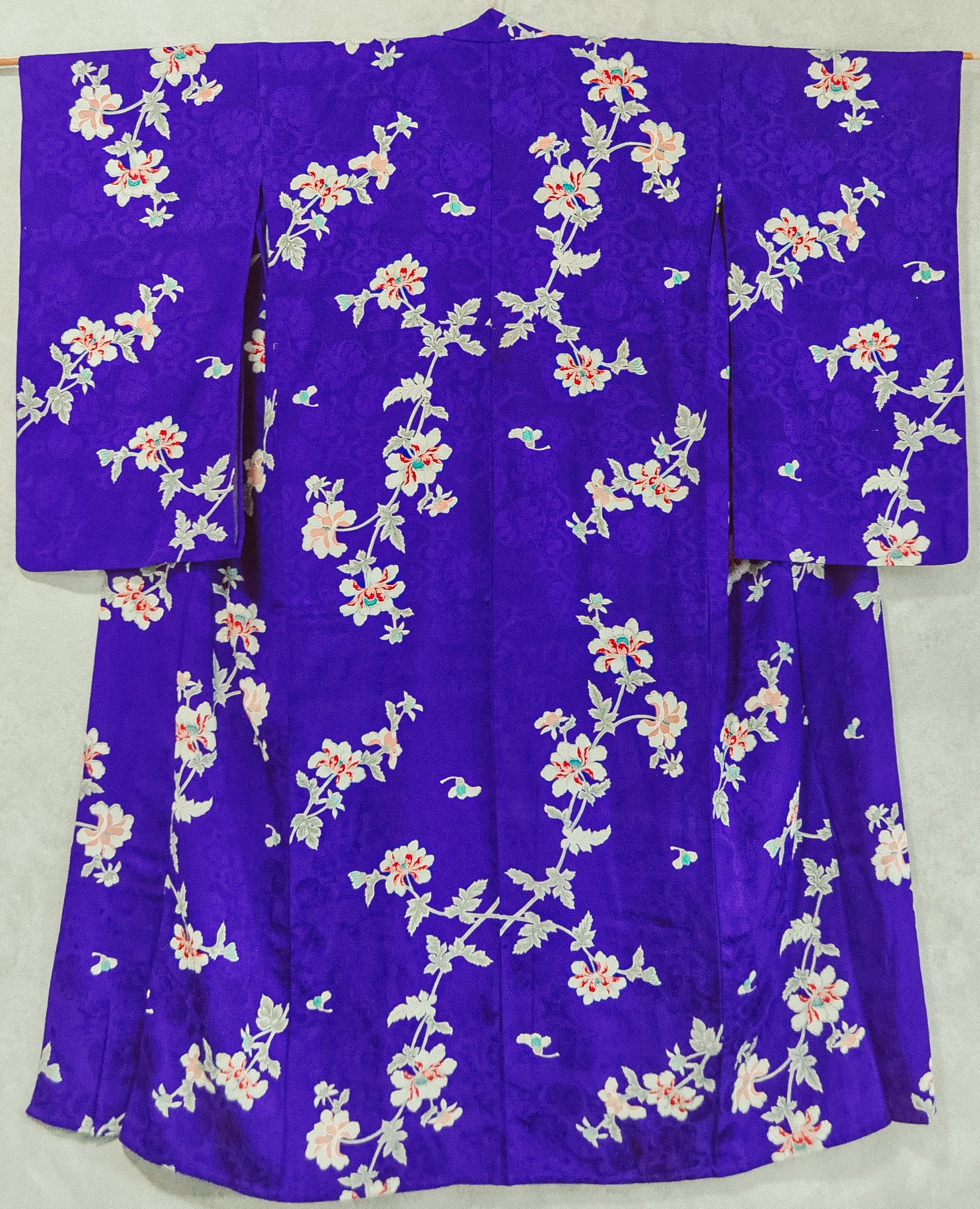Shobu Iris Tree Peony Print Vintage Silk Tachibana pattern Jacquard Kimono